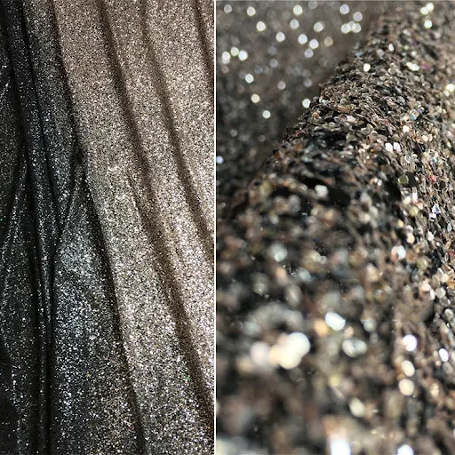 Title 4, Bright and full black gold silver sequined fabr...