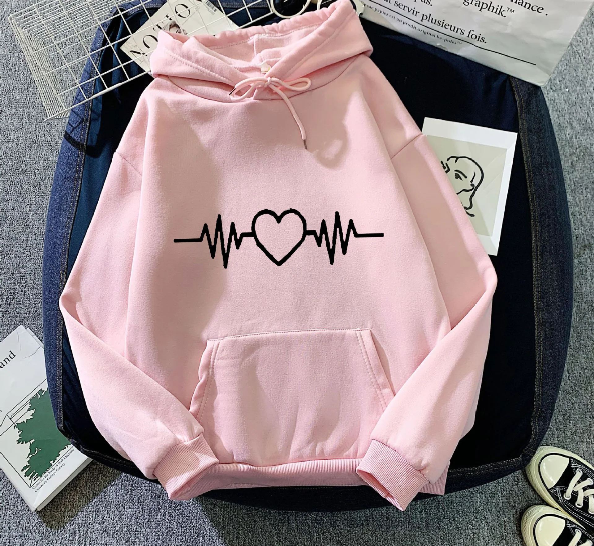 Fleece-lined Hoodie Sweater Couple's Tops Loose Warm & cozy Ideal for autumn & winter Relaxed casual style perfect for c — photo 12