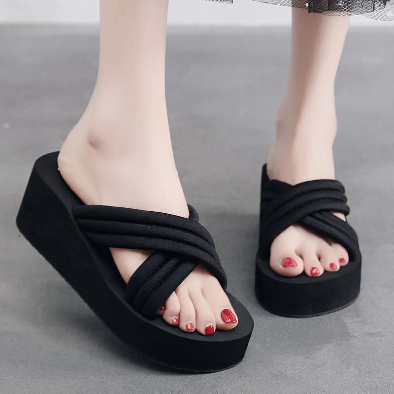 Women's Fashion Cross Thick Wedge-heel Slippers – Stylish and comfortable sandals for everyday wear. Perfect for summer, — photo 9