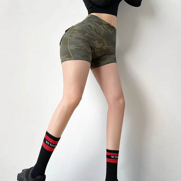 Zomer camouflage workwear fitness shorts voor dames met zakken. Perfect voor fitness, comfortabel en stijlvol. Ideaal voor sporten en vrije tijd. — foto 8