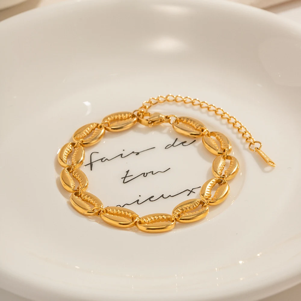 Title 2, Pulseira feminina de concha vazada em ouro 18K,...