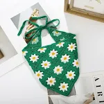 Lenço triangular xadrez de crochê para menina, faixa de cabelo e flor de tricô — foto 8