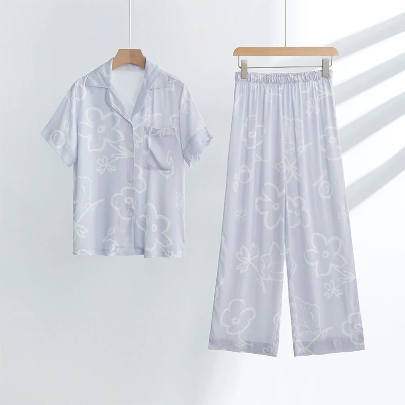 Novos pijamas femininos de cetim de rayon fantasia Desfrute do conforto e elegância do cetim para noites de sono tranquilas e relaxantes com leveza e estilo. — foto 3