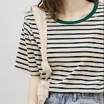 Camiseta a rayas de algodón puro suelta para mujer, versátil y cómoda, perfecta para cualquier ocasión, estilo casual. — foto 3