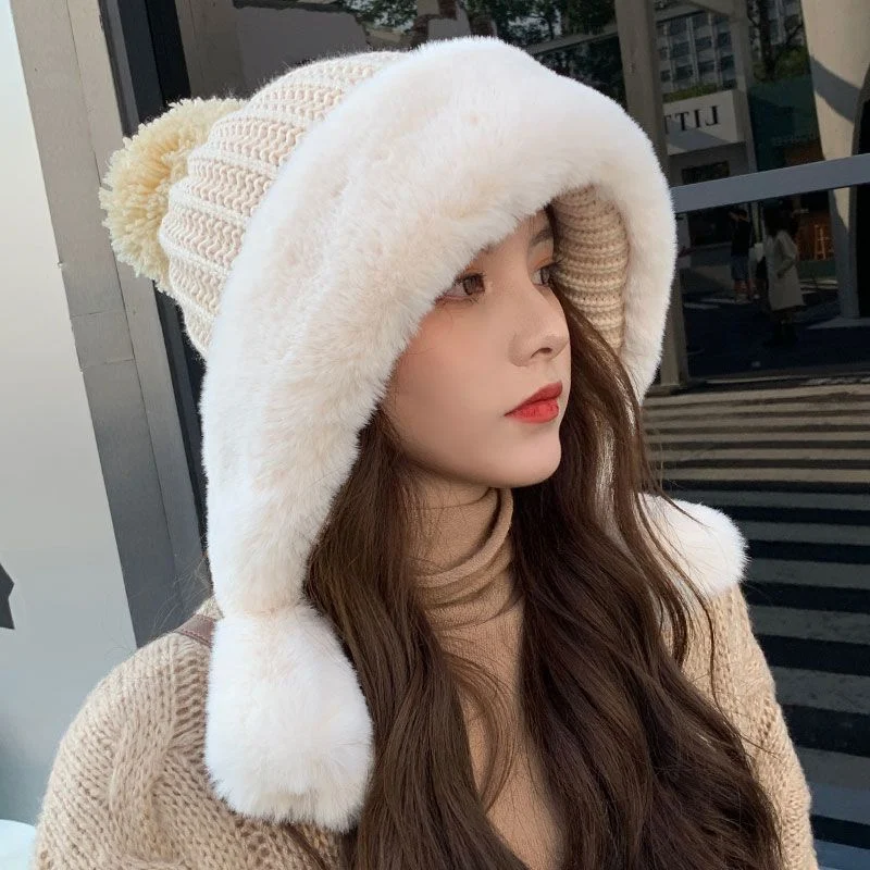 Title 2, Rabbit Fur Knitted Hat Large Head Fleece Warm