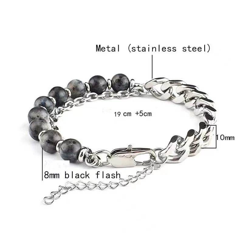 Pulseira de Moda Personalizada Aço Inox com Ágata Negra Facetada — Elegância e Estilo Único, Joia Sob Medida para Ele ou Ela — foto 2