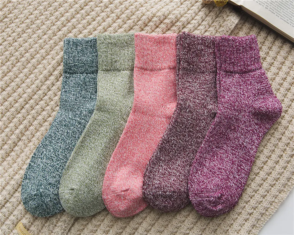 Title 2, Thick Warm Wool Solid Color Womens Socks