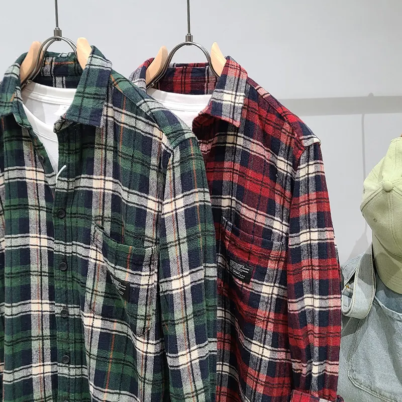 Green Plaid Cotton Long Sleeve Shirt for men, comfortable and stylish. Perfect for casual wear, versatile, and ideal for — photo 5