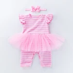 Body listrado de algodão penteado para bebê menina, peça única, macio e confortável, ideal para o dia a dia e brincadeiras. — foto 2