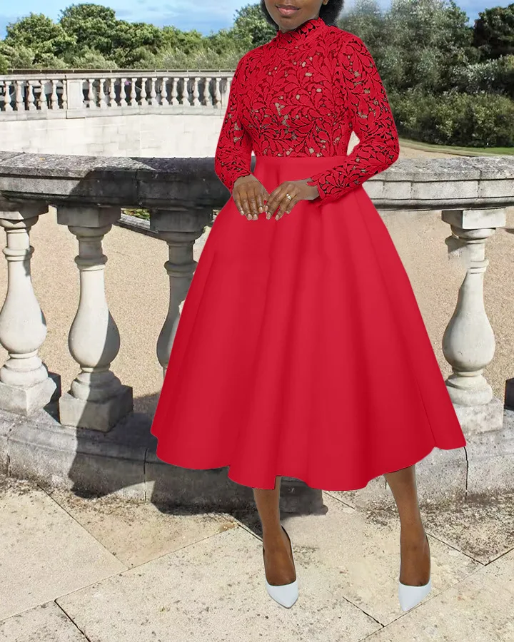 Title 22, High-necked Lace Petal Stitching Dress
