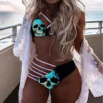 Multicolor skull print split tie swimsuit available in multiple sizes. Get a unique beach look with this stylish and com — photo 3