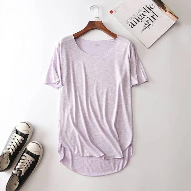 Slub Baumwoll T-Shirt mit Rundhals und kurzem Ärmel, einfarbig, dünn und leicht für warme Tage, ideal als Sommerkleidung. — foto 3