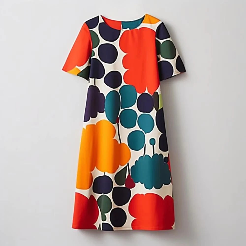 Fashion Multicolor Oil Painting Patchwork Round Neck Dress — photo 3