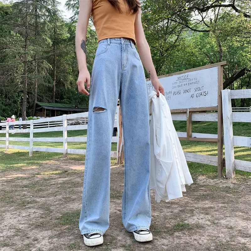 Dames wide-leg jeans in lichte kleur, voor een casual en comfortabele look. Perfect voor dagelijks gebruik en een relaxte uitstraling. — foto 3