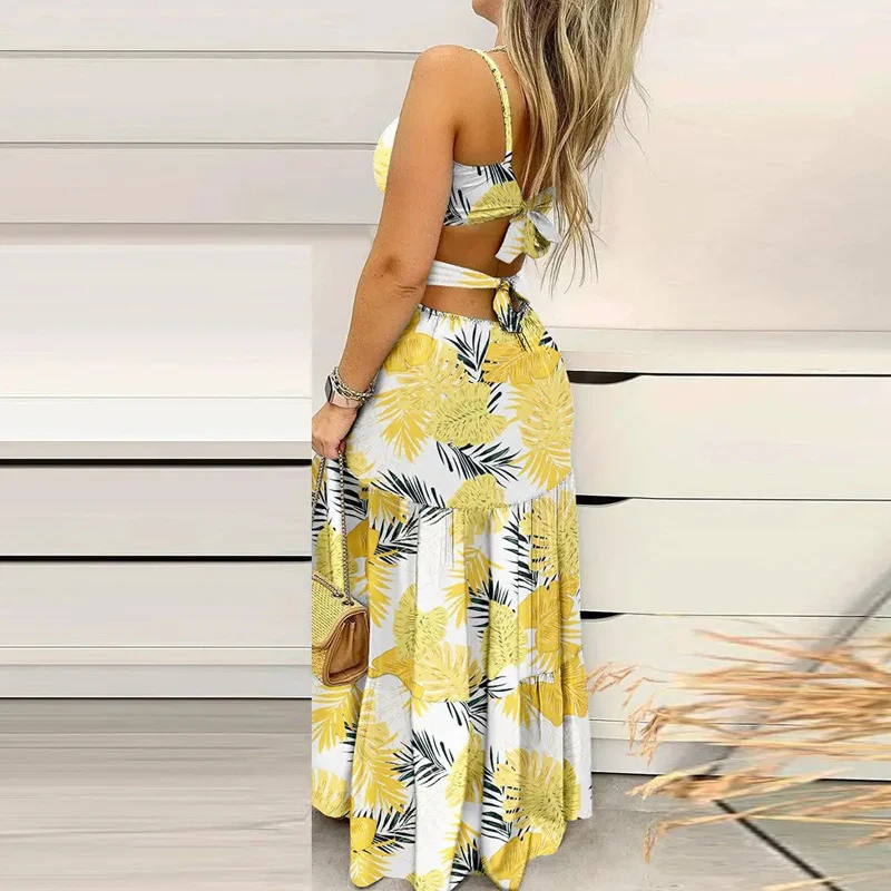 Women's Elegant Sleeveless Printed Lace-up Dress — photo 3