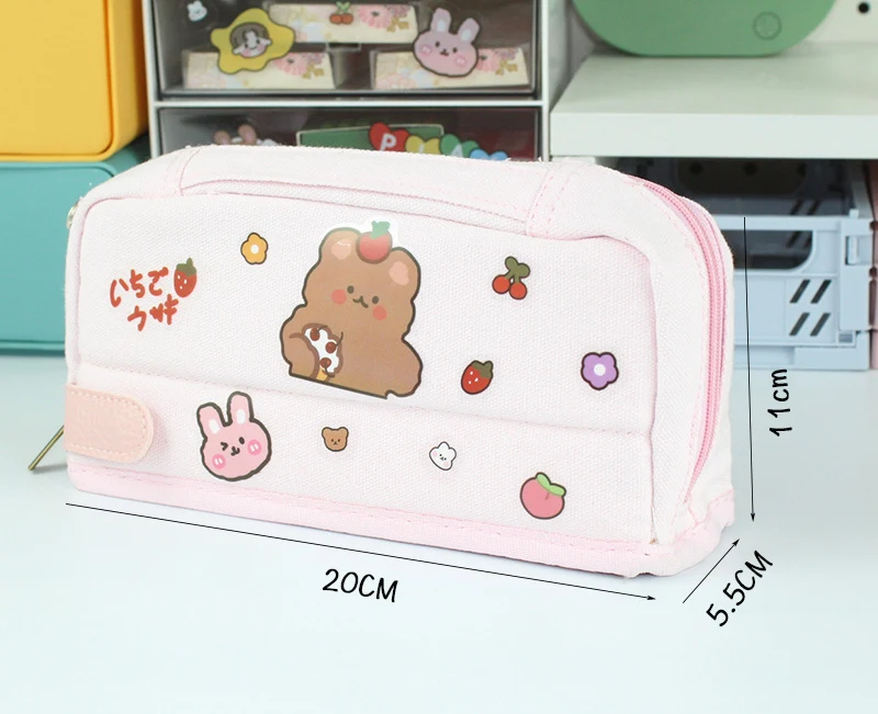 Large Capacity Canvas Pencil Bag, Cute Girl Design, perfect for school, organizing pens, pencils, and stationery supplie — photo 6