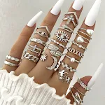 Anel Knuckle Pingando Óleo, Olho de Diamante, Cruz, Folha, Pérola, Sol e Lua. Design exclusivo e elegante. — foto 20