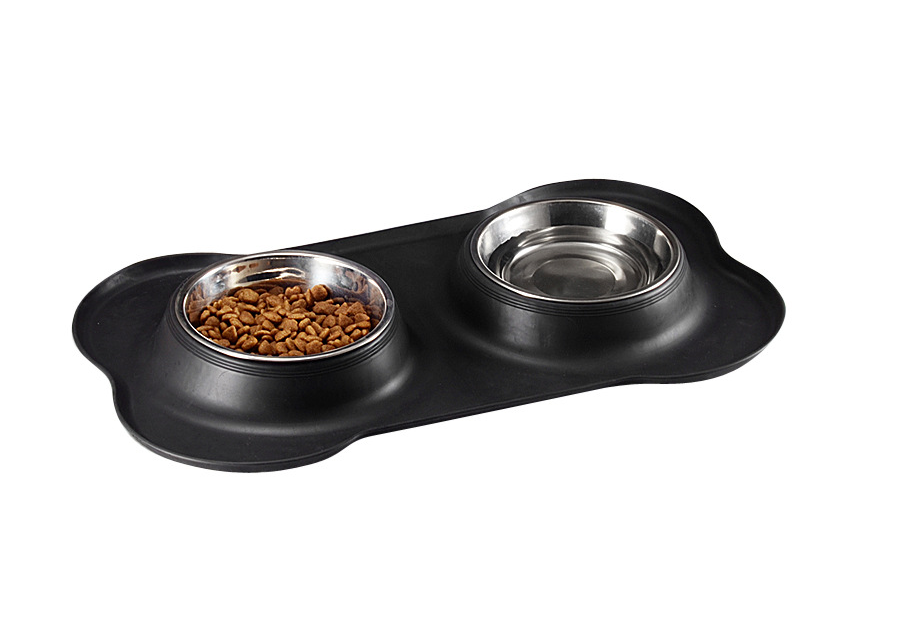 Comedouro duplo para pets com tigelas de aço inoxidável antiderrapantes. Perfeito para comida e água, fácil de limpar e durável. — foto 4