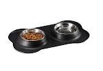 Comedouro duplo para pets com tigelas de aço inoxidável antiderrapantes. Perfeito para comida e água, fácil de limpar e durável. — foto 4