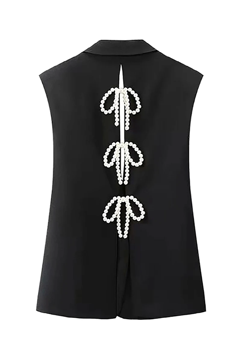 Title 5, Womens Pearl Bow Sleeveless Suit Vest Jacket