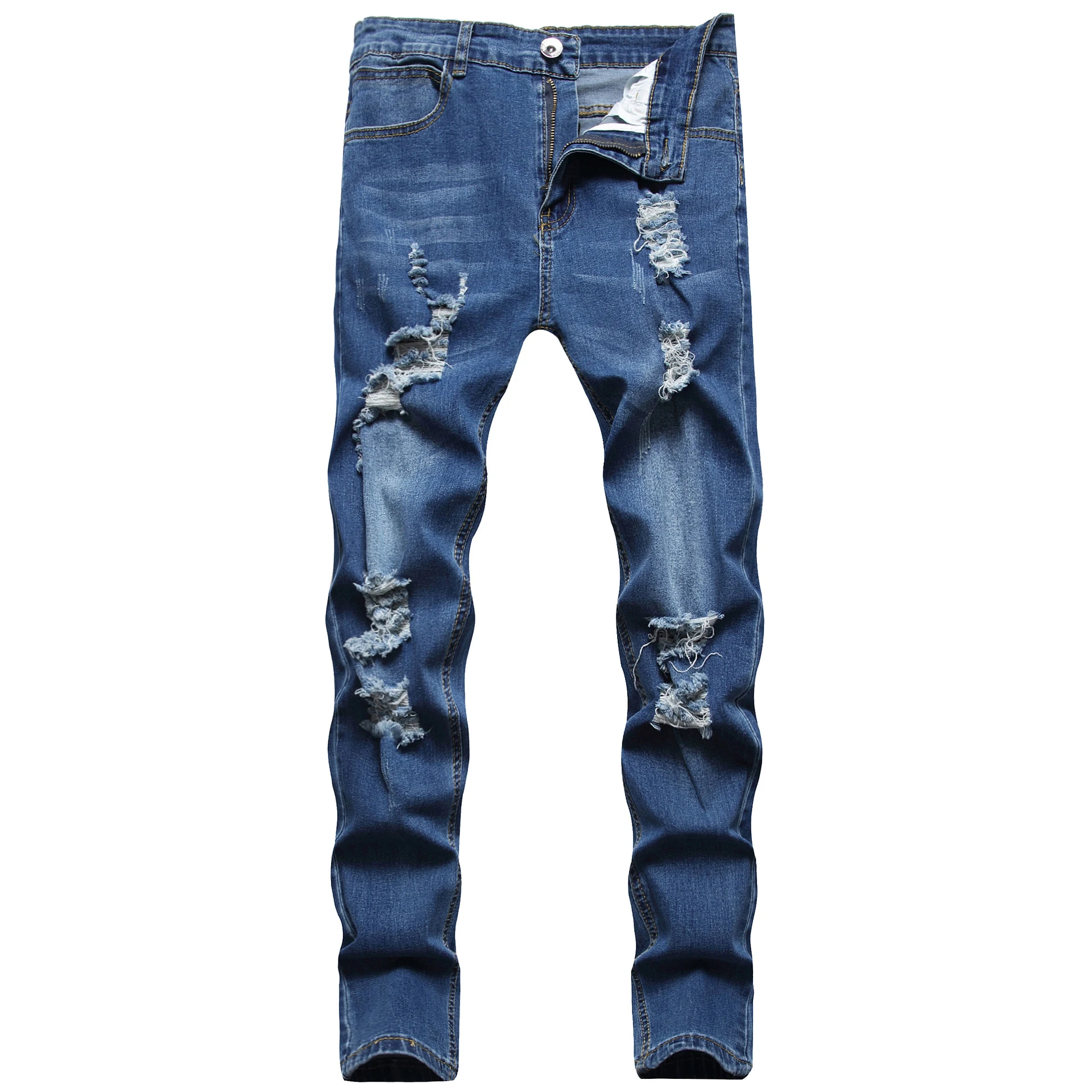 Jeans ajustados rotos para hombre Pantalones tobilleros casuales de moda Banda en el tobillo Estilo moderno y cómodo para uso diario — foto 3