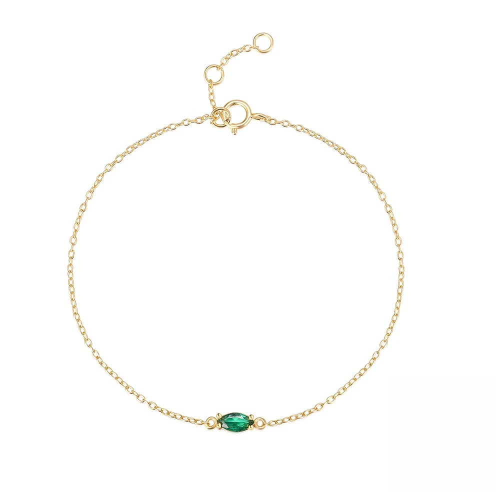 Pulseira de prata esterlina 925 com diamante verde, moda europeia e americana, corrente em O simples com zircônia, elegante e charmosa. — foto 2