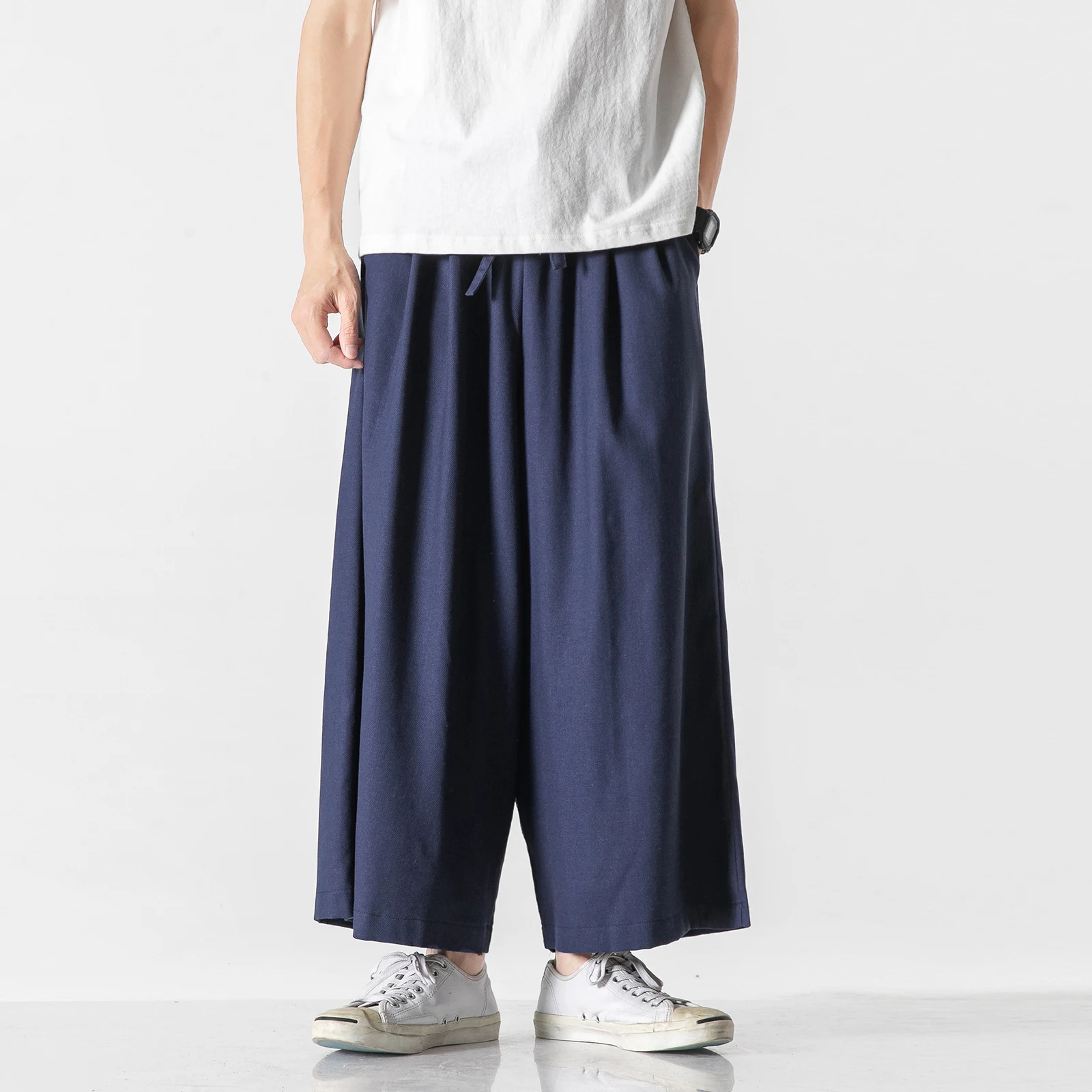 Title 5, Linen Cotton Wide-leg Cropped Trousers - Comfor...