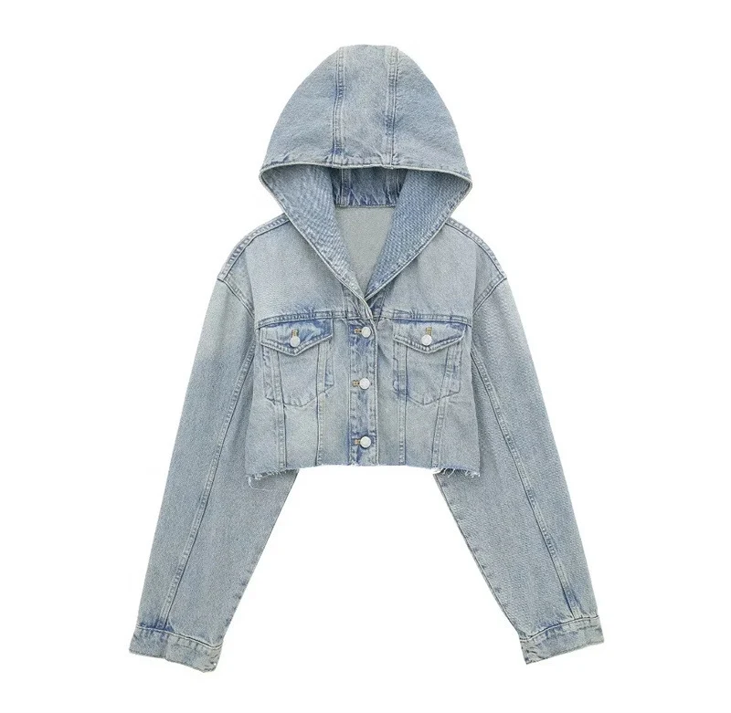 Title 3, Hot Girls Washed Frayed Hem Hooded Denim Jacket...