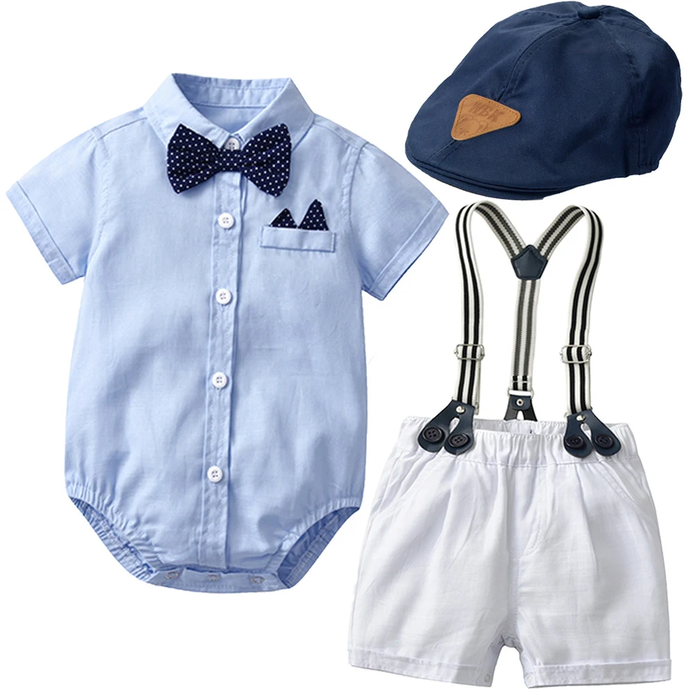 Roupa de bebê menino recém-nascido estilo cavalheiro, romper, chapéu, camisa, gravata borboleta, suspensório, ideal para fotos e eventos. — foto 5