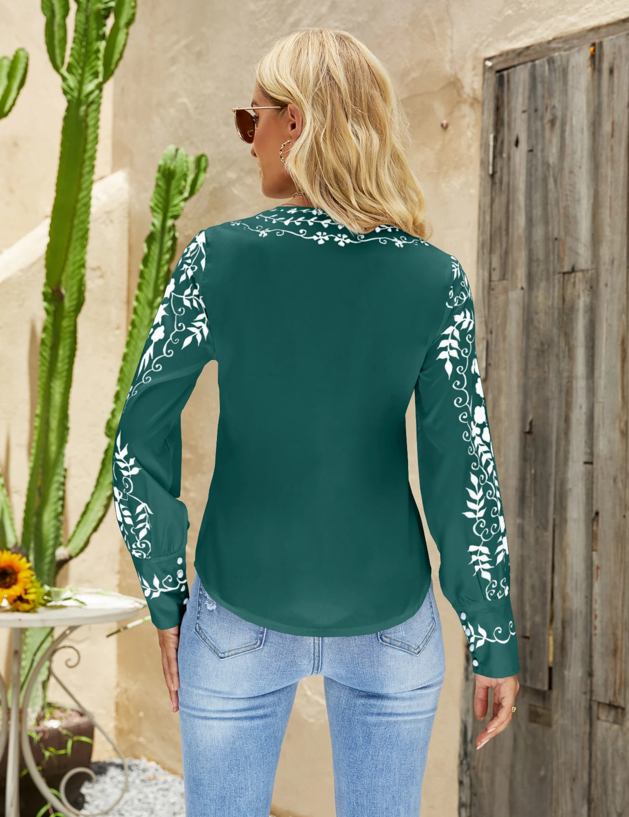 Title 3, Camisa casual feminina com estampa étnica com d...