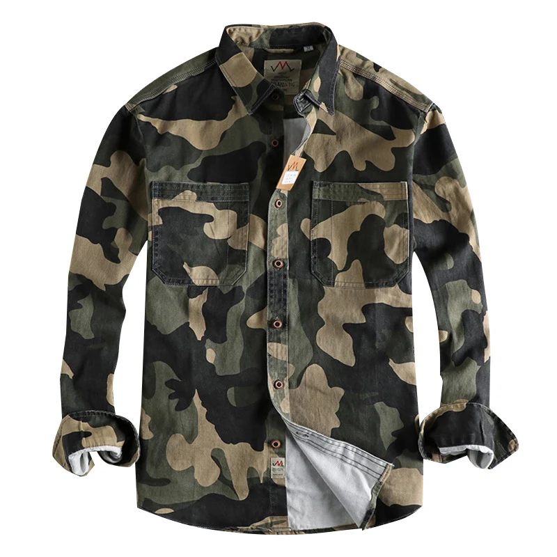 Men's Washed Old Twill Woven Cotton Long-sleeved Shirt Casual All-matching. A comfortable, versatile shirt for everyday — photo 2