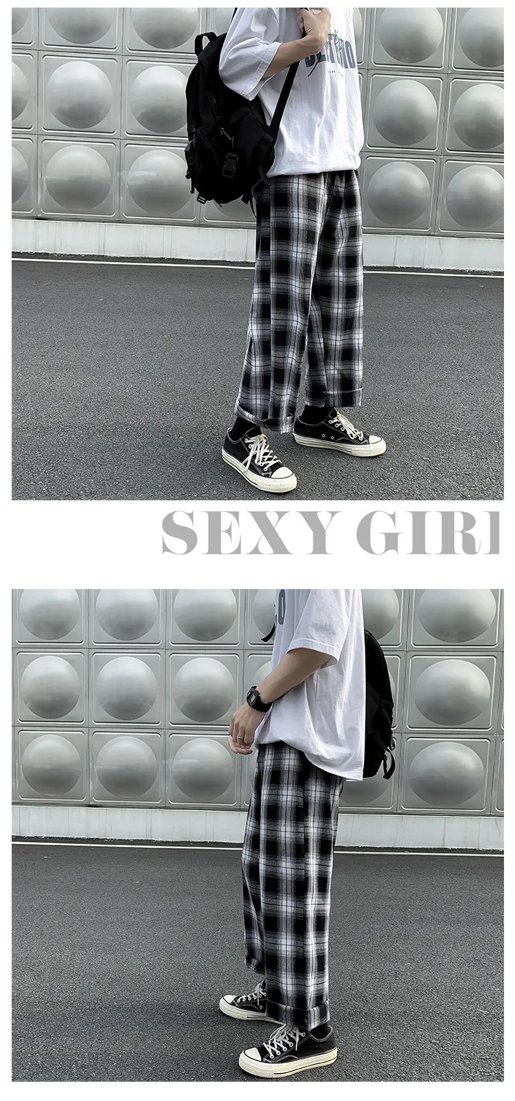 Title 9, Leisure Plaid Loose Street Trousers offer drapi...