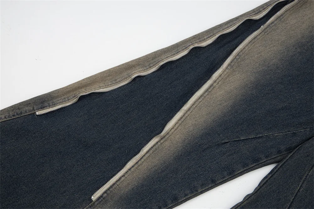 Men's Spray Painted Zipper Design Sense Slightly Flared Jeans, offering a modern and stylish look for everyday wear. — photo 1