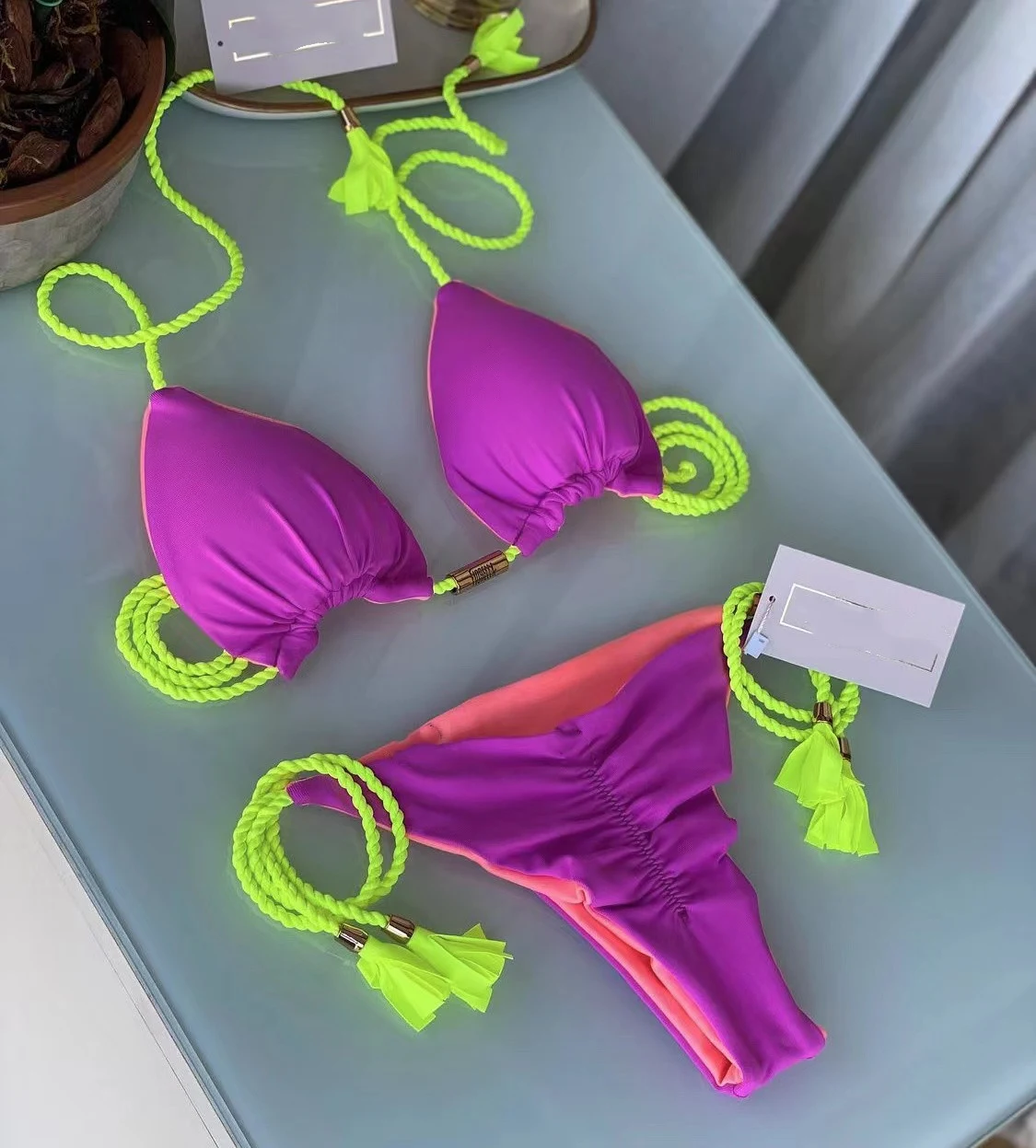 Braided Bikini Triangle Bag Swimsuit for ultimate beach and pool days. Stylish, comfortable and includes a convenient in — photo 6