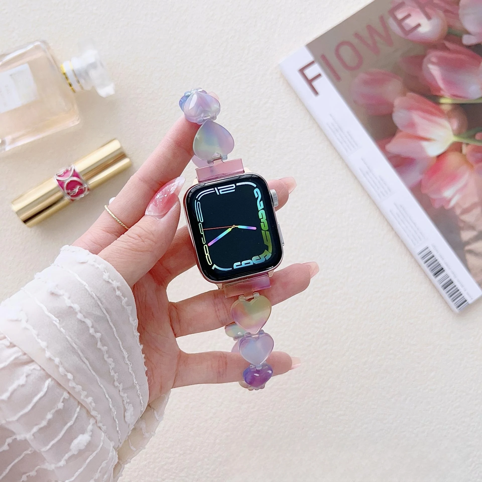 Pulseira de resina com pintura de amor para Apple Watch SE, smartwatch elegante, design moderno, confortável e perfeita para seu pulso. — foto 22