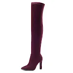 Botas femininas de camurça bico fino salto grosso sapatos de salto alto cano alto para alongar as pernas Botas de estiramento — foto 36
