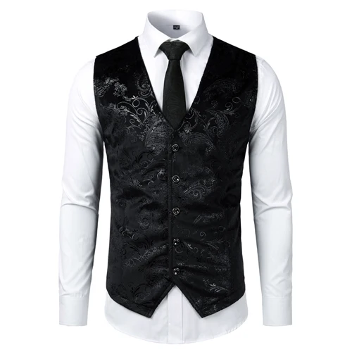 Gold Steampunk Vest Men Suit Gilet Homme Wedding Sleeveless. Elevate your formal wear with this stylish and unique vest. — photo 2