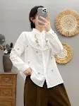 2830 Collar Embroidered Lace Cotton Yarn Long Sleeve Shirt — photo 4