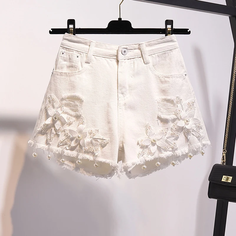 Title 4, Shorts de mezclilla bordados con cuentas para m...