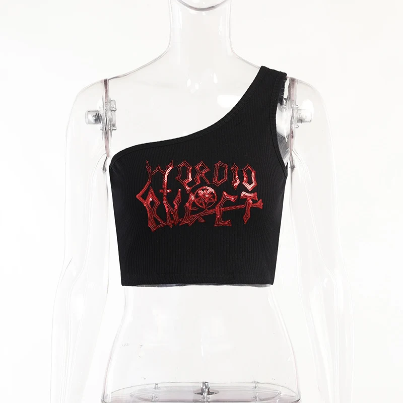 Title 6, Dark Irregular Cropped Strap Top Womens