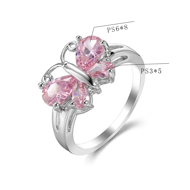 Insect roze zirkoon vlinderring, een stijlvol en opvallend sieraad voor dames. Perfect als cadeau voor speciale gelegenheden. — foto 3