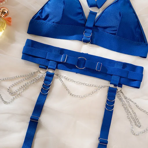 Title 24, Conjunto de Lingerie Push-up com Corrente Metál...