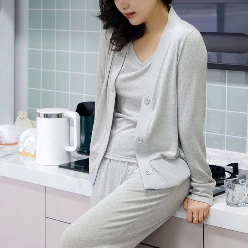 Title 2, Conjunto feminino de três peças, cardigan de ma...