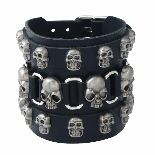 Title 5, Pulsera de cuero de calavera de aleación exagerada