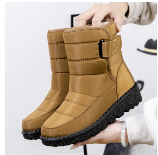 Botas de neve grossas de inverno em tecido casual de algodão, cano médio, lã artificial e veludo plus, quentes e confortáveis. — foto 4