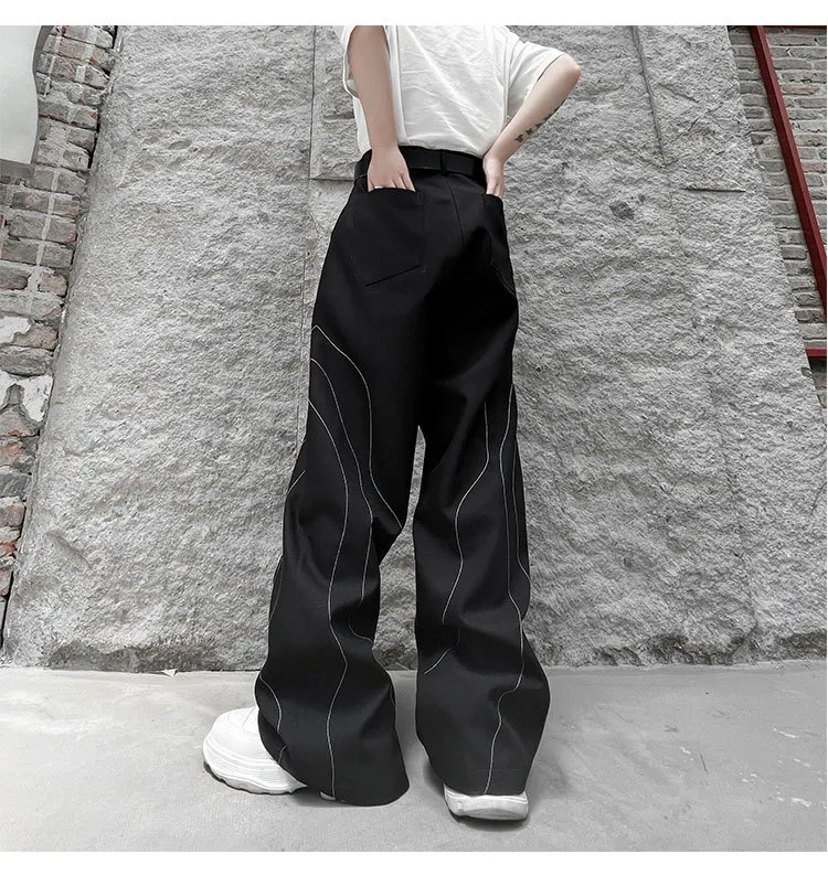 Heren casual broek voor de herfst, losse pasvorm, effen kleur met contrasterende stiksels, comfortabel en stijlvol voor dagelijks gebruik. — foto 11