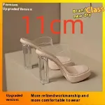 Chinelos de salto alto grosso transparente de cristal, moda de rede de celebridades, tendência e conforto para um look elegante e estiloso. — foto 12
