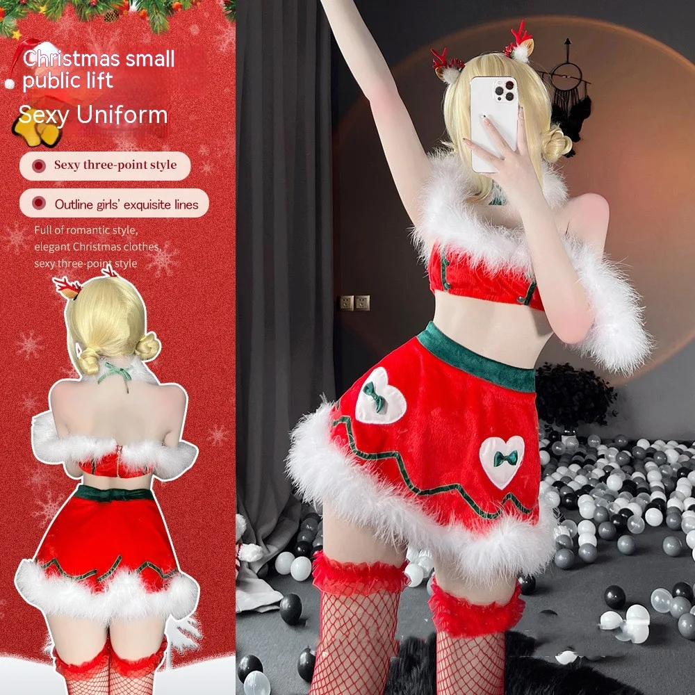 Roupa de Natal feminina fashion, conjunto com top tubo fofo e fenda. Celebre as festas com estilo e conforto, ideal para looks charmosos. — foto 1