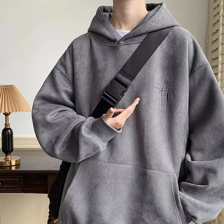Jaqueta com capuz de fleece solta masculina. Conforto e aquecimento garantidos para uso diário e atividades ao ar livre. Macia e versátil. — foto 4