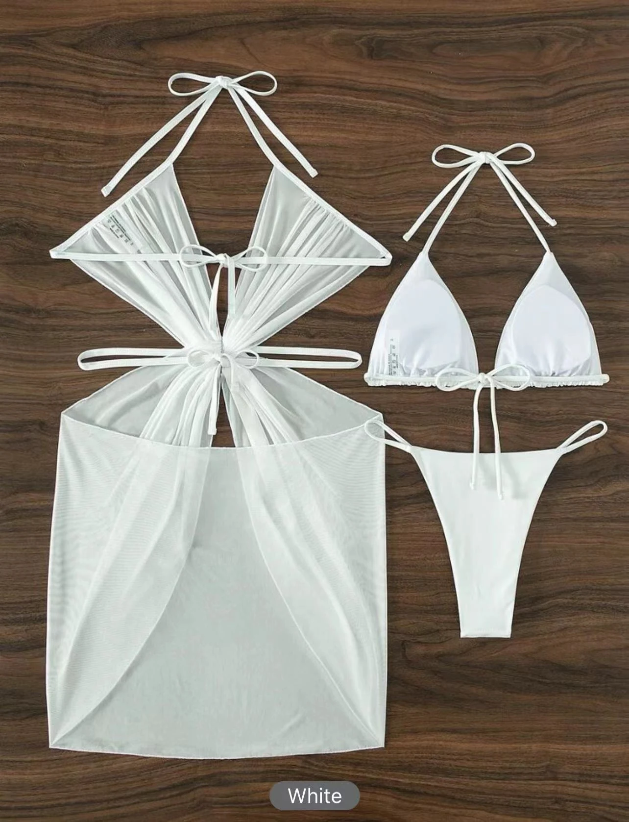 3pcs Halter Neck Bikini Beach Summer Solid Color Split Swimsuit Womens Clothing. Stay cool and stylish with this perfect — photo 5